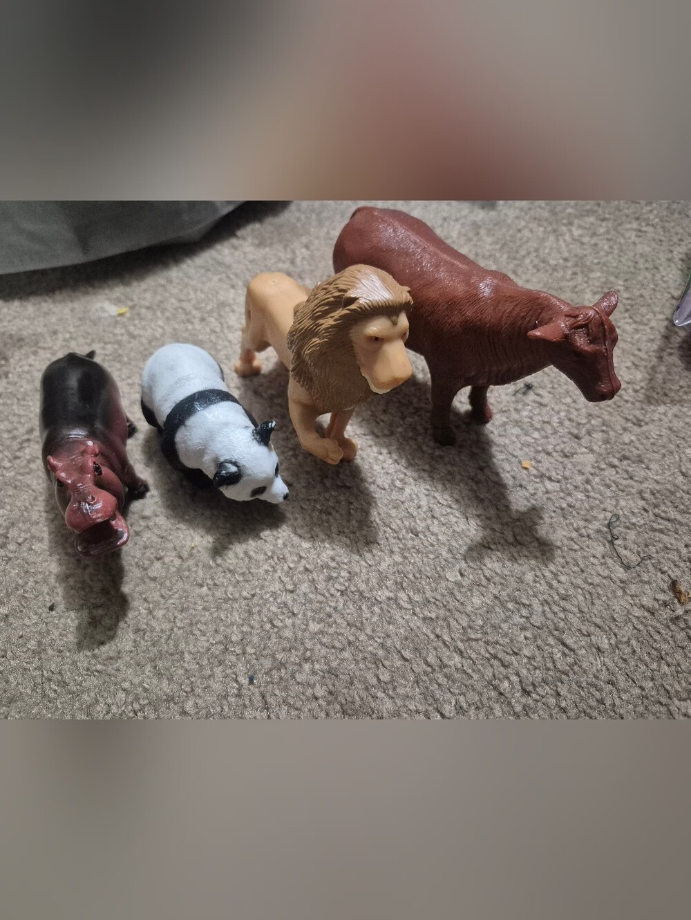 Source Unknown Lion, Panda & Brown Cow Plastic Figures - Beige, White, Brown